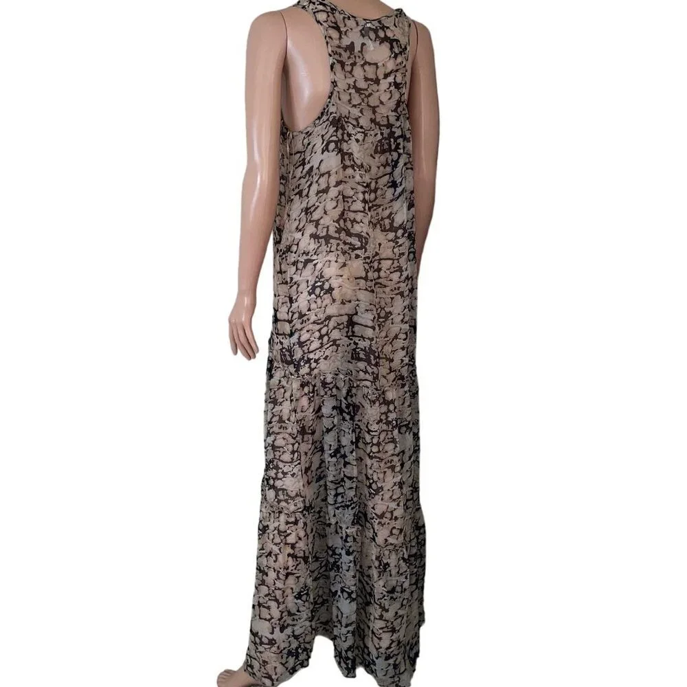 Willow & Clay maxi dress brown tan sleeveless tiered skirt SZ 10 lightweight